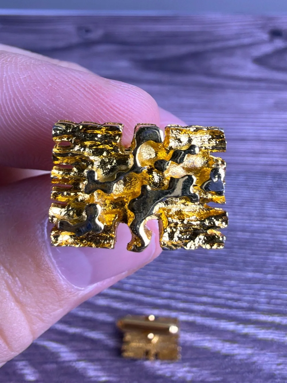 Vintage Christian Dior Gold Tone Nugget Brutalist Cufflinks
